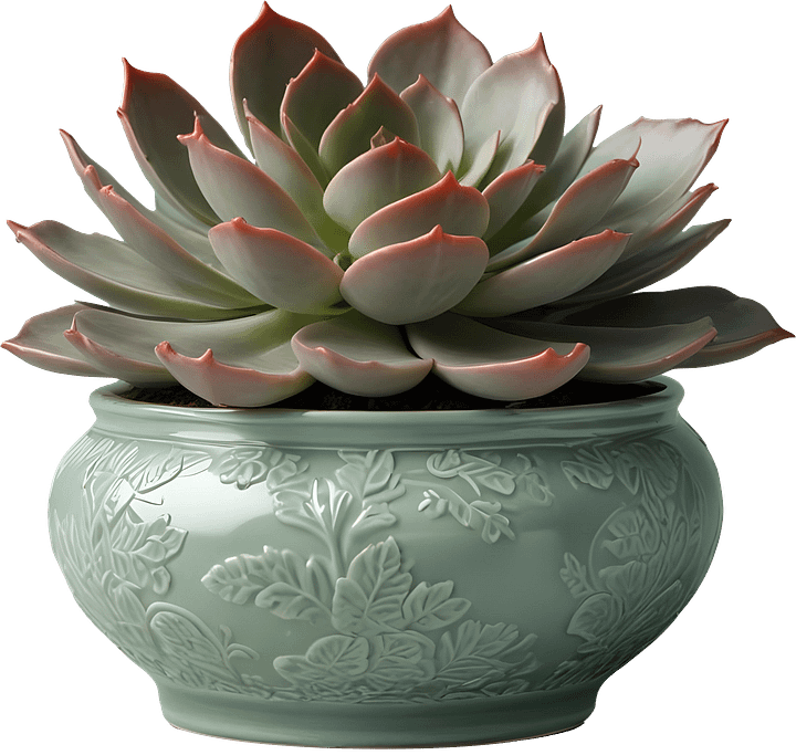 Mint Green Chinese Porcelain Pot with Floral Embossed Design PNG product image (1)