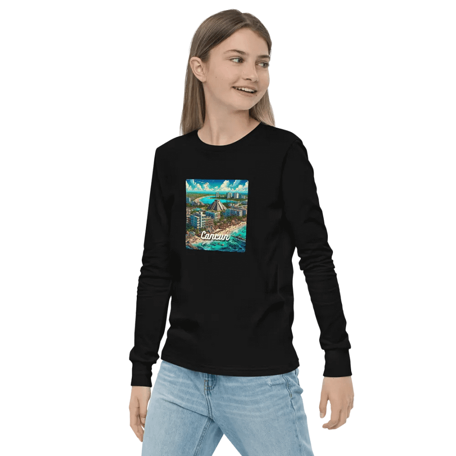 Bella+Canvas Youth Long Sleeve T-Shirt | AI design cancun city Mexico product image (3)