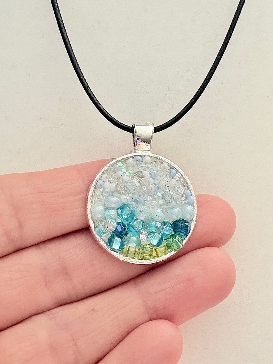 Ocean Dreamscape Pendant Necklace | Handmade Gradient Bead Art | Coastal Charm Jewelry by Monique Faella Designs™ | MFD-00009 product image (2)
