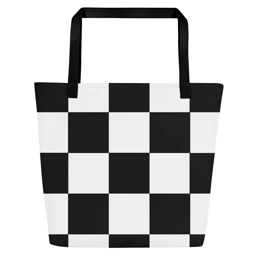 Black and White Big Squares/All-Over Print Large Tote Bag w/ Pocket by Sublicolor product image (3)