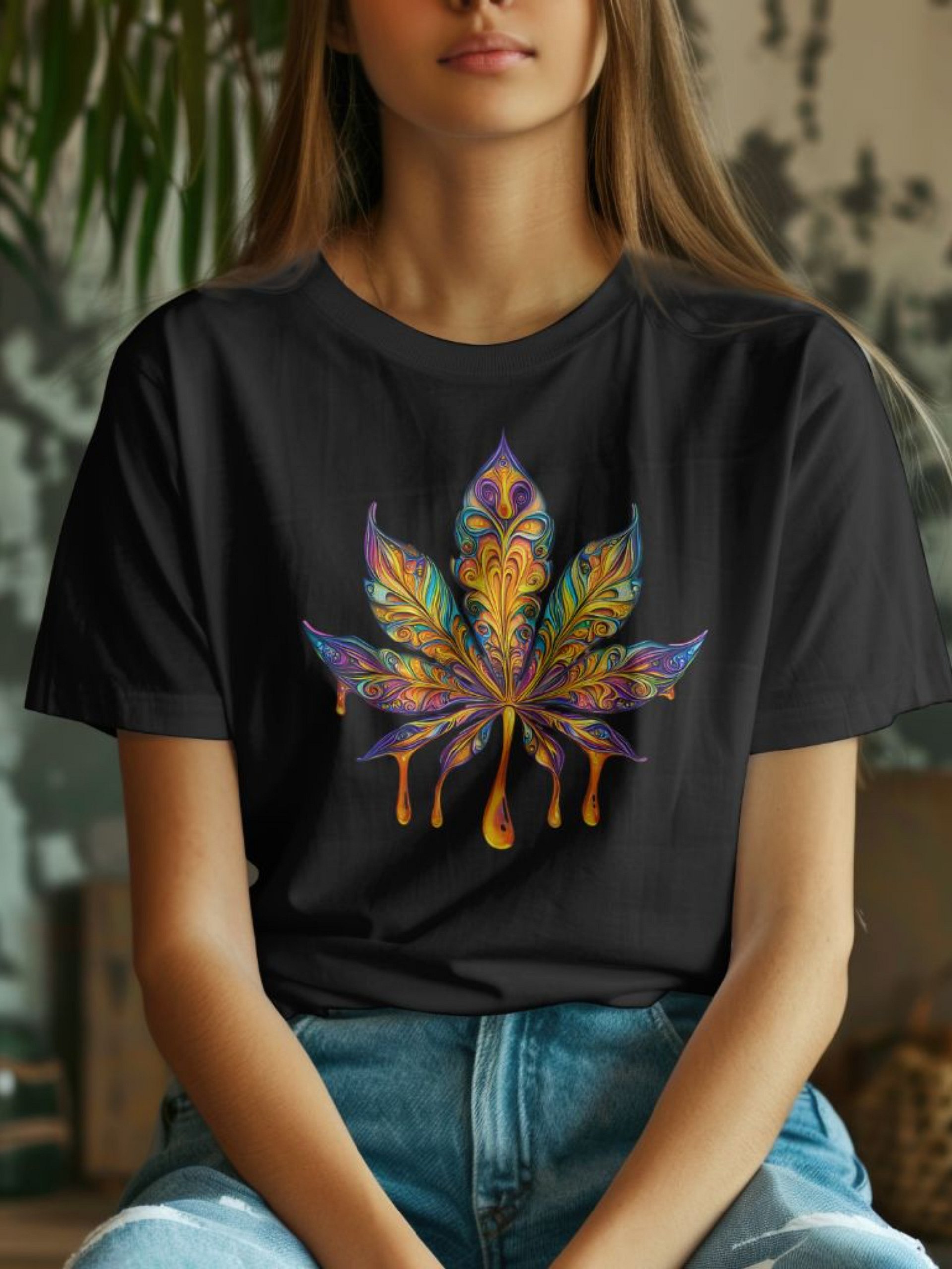 Vibrant Psychedelic Cannabis Leaf - Heavyweight T-Shirt product image (3)