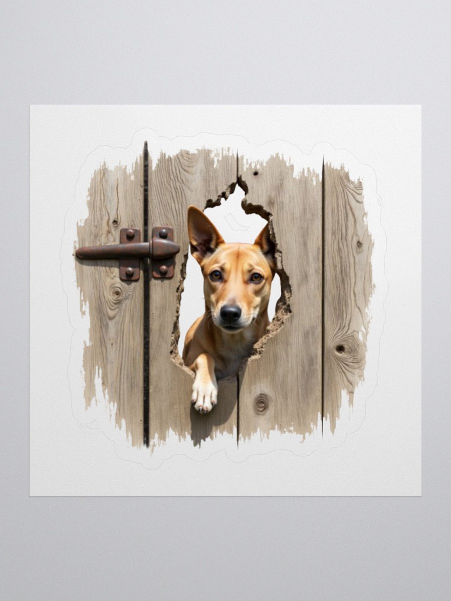 Rustic Wood Fence Peeking Potcake Sticker product image (1)