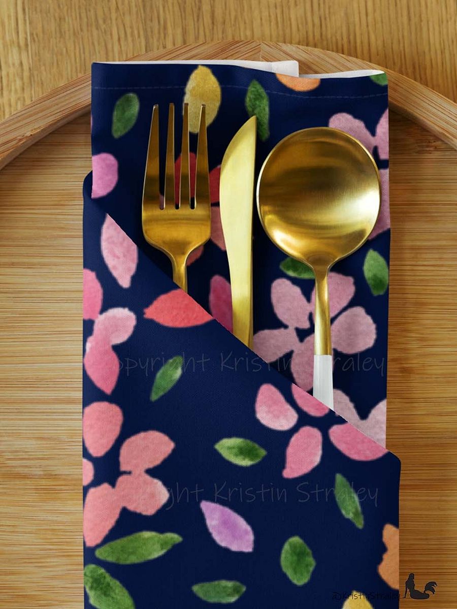 Spring Flowers on Navy Blue Cloth Napkin Set of 4 product image (8)