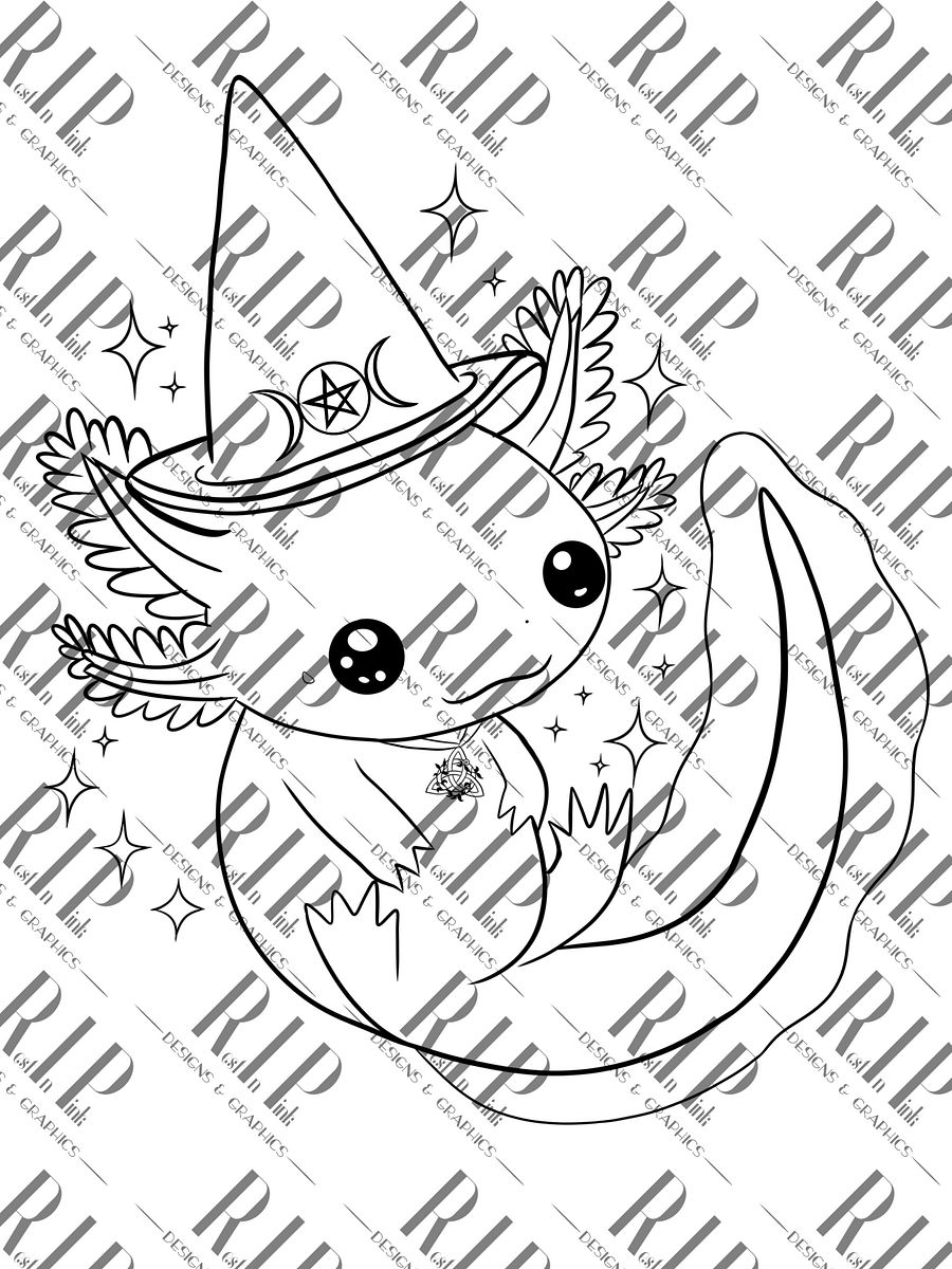 Whimsical Wicca - Axolotl Digital Download PNG - Full Color & Outline version product image (3)