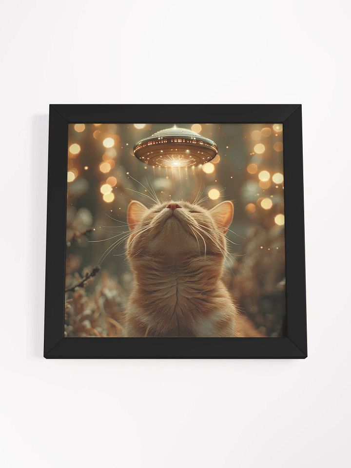 Cute Orange Cat Interacts With Friendly UFO Framed Wall Art product image (1)