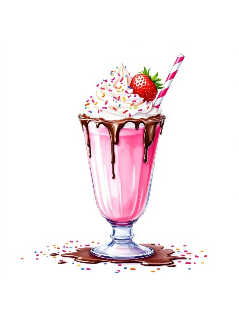 17 Kawaii Strawberry Milkshake Clipart, Strawberry Milkshake Graphics, Whimsical Clipart Assets product image (4)