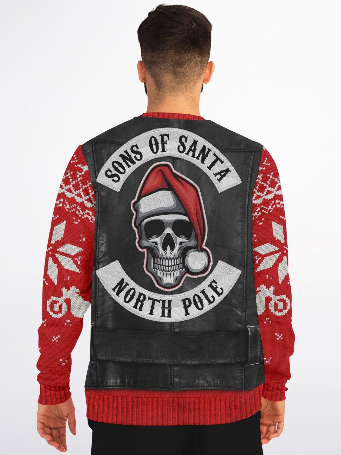 Biker Santa Christmas Sweater - Rebellious Holiday Leather Vest Design Ugly Christmas Sweater product image (2)
