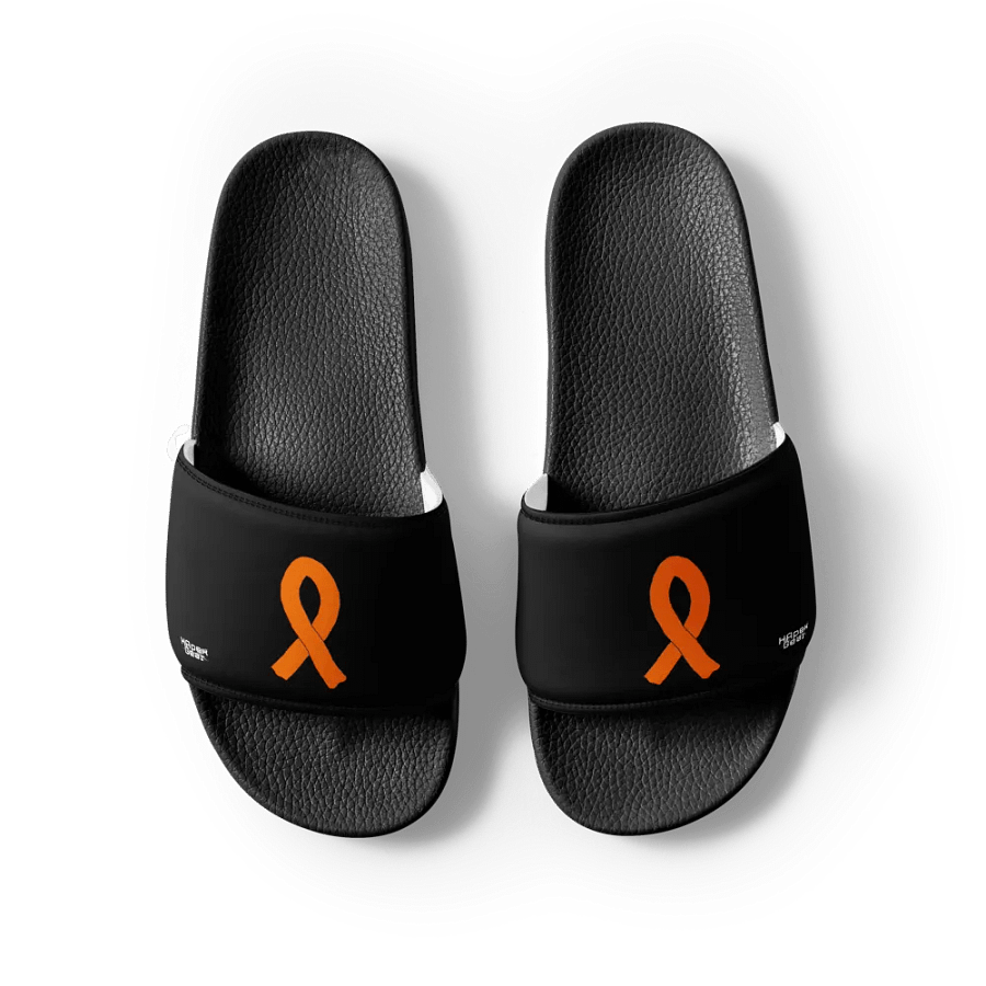 White HApex Gear White Logo Cancer Awareness Orange Ribbon. Black Men's Slides product image (5)