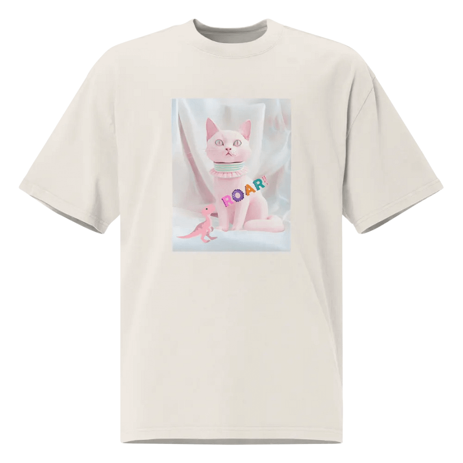 Pastel Fantasy: Cat and Dinosaur Premium Oversized Faded T-Shirt product image (1)