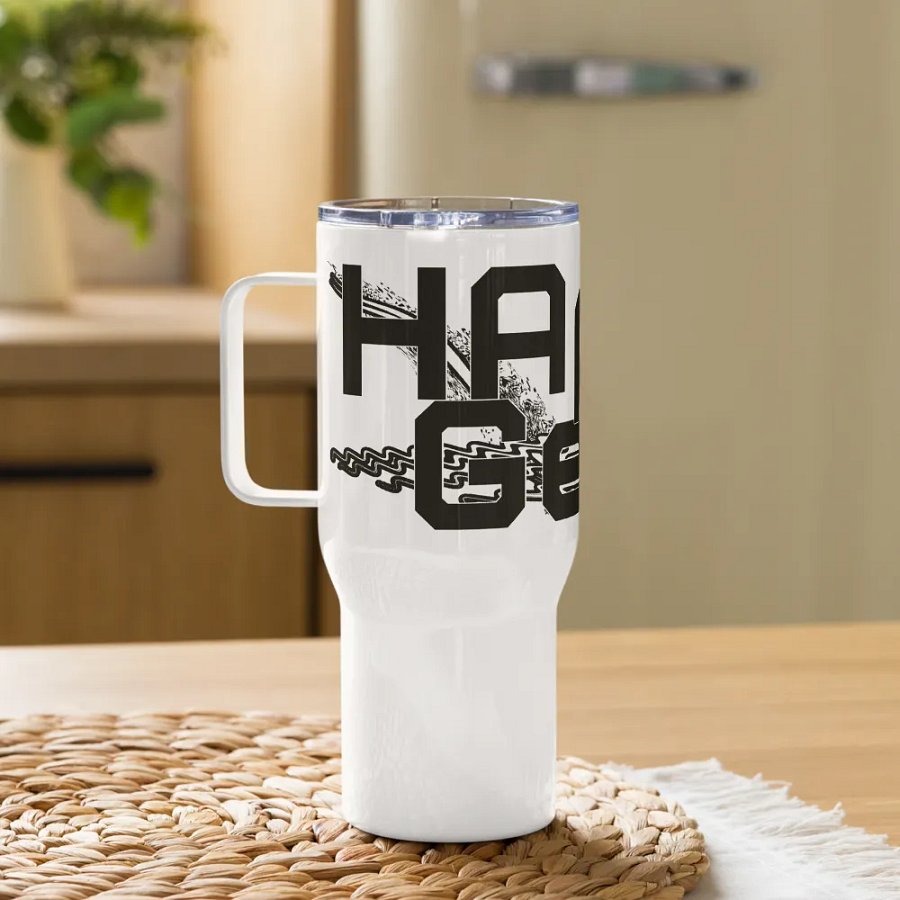 Travel Mug with a Handle - Black HApex Gear White Logo product image (10)