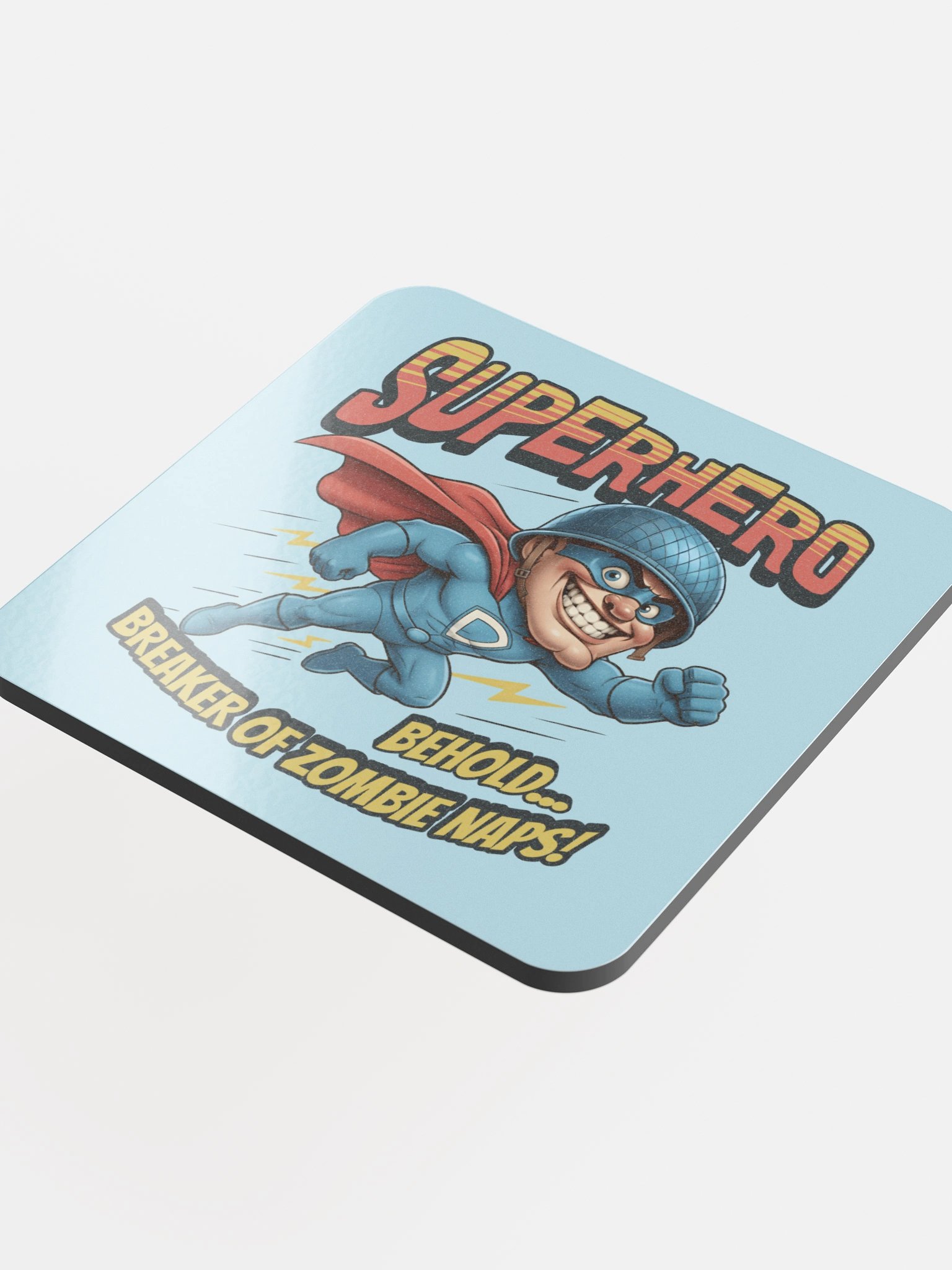 Superhero: Breaker of Zombie Naps — Glossed Cork Gaming Coaster product image (3)