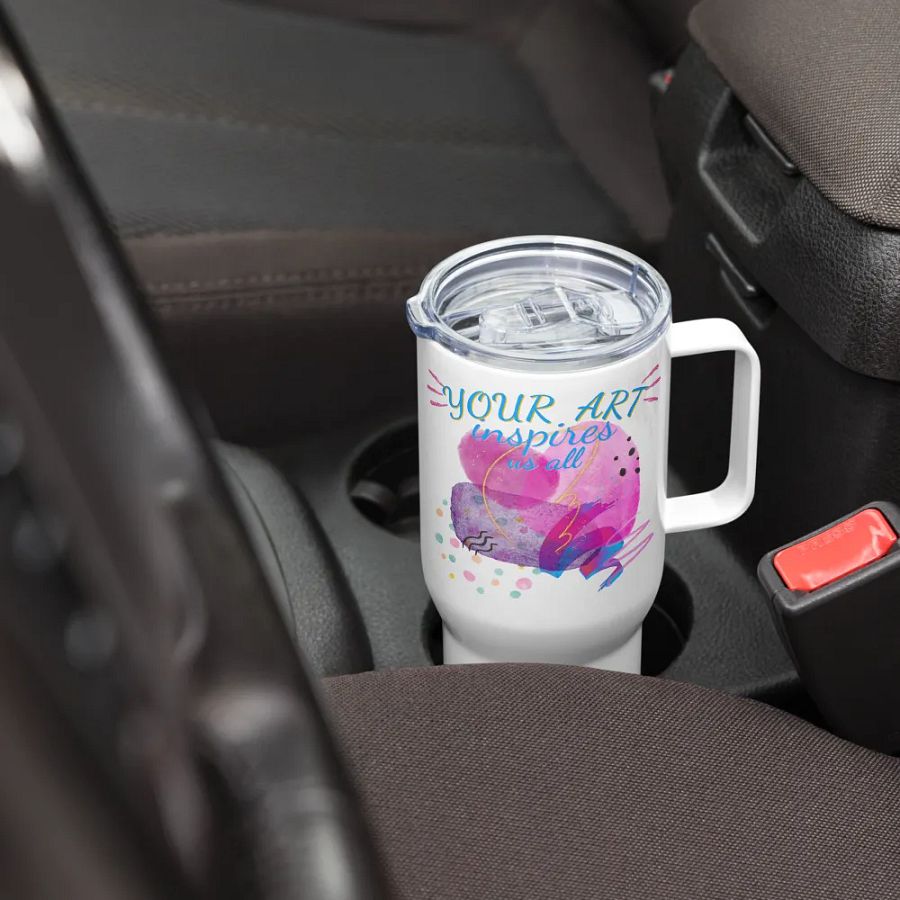 nsulated stainless steal travel mug depicting “your Art inspires us All’. Perfect gift for the Arty person, mom, wife, daughter, friend or colleague who appreciates stylish designs product image (7)