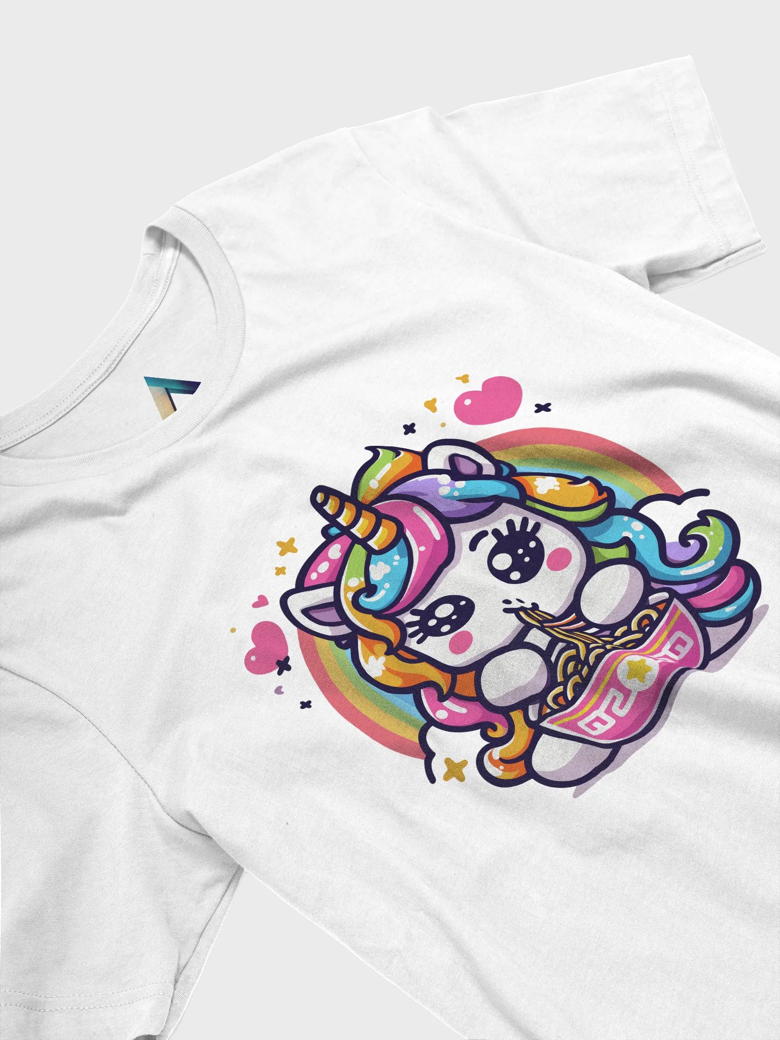 A cute Unicorn eating ramen noodles Triangular Spectrum Logo T-Shirt product image (3)