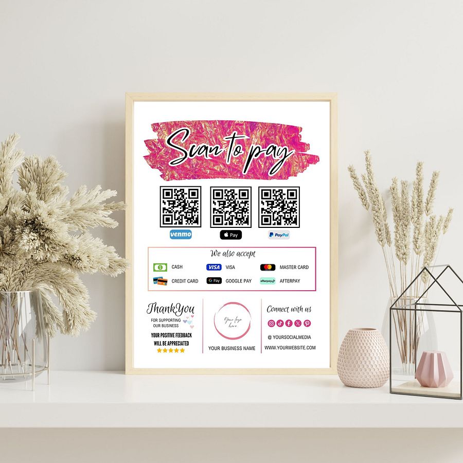 Pink Marigold - Scan To Pay QR Code Sign Template product image (6)