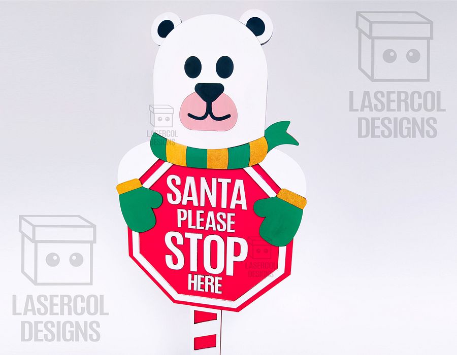 Santa Please Stop Here Sign (Bear) - Laser Cut Files product image (3)