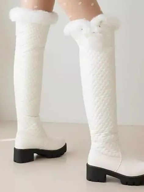 New Women's Round Toe Shoes Block Heels Zipper Faux fur Warm Over the Knee Boot product image (3)