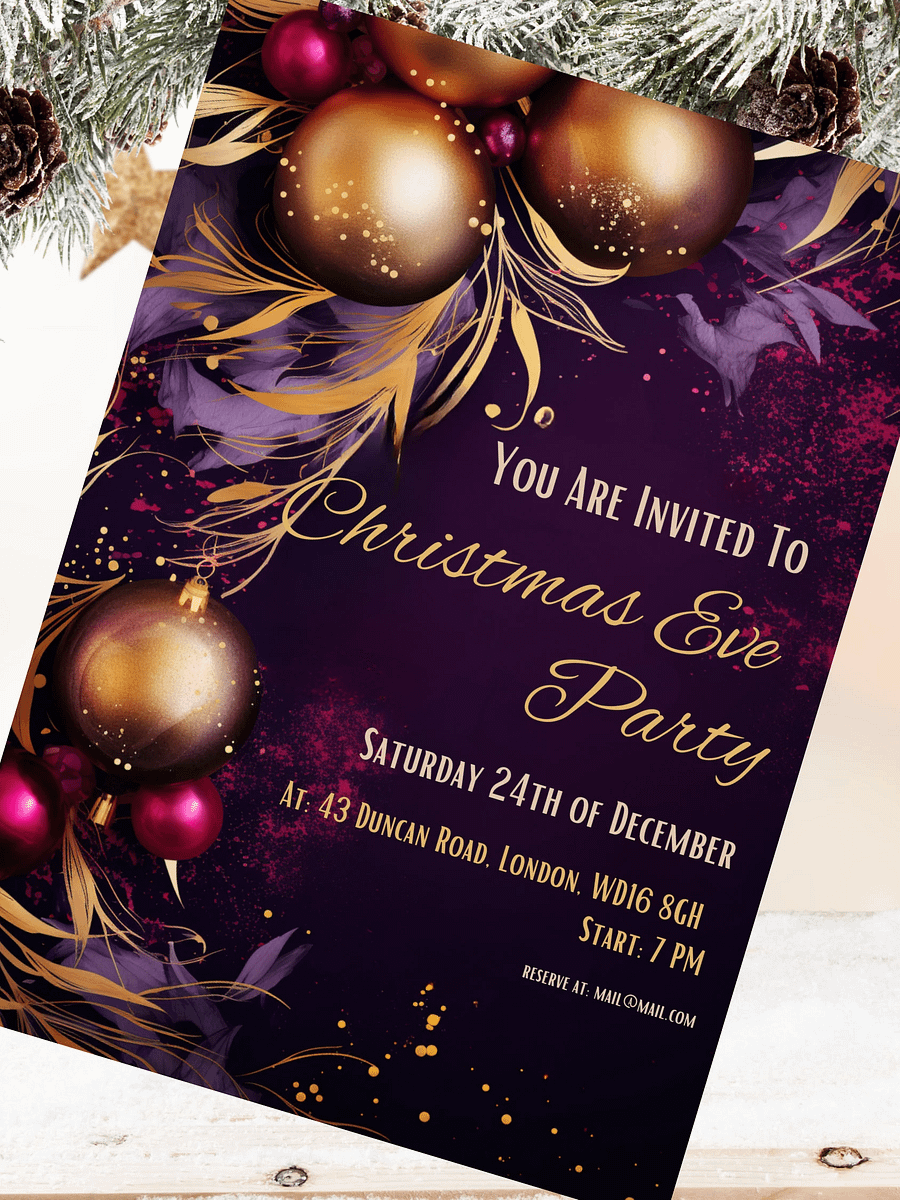 Stunning Purple and Gold Christmas Party Invitation | Editable in Canva | Christmas Party Printable | Holiday Invitation Template | Canva product image (6)