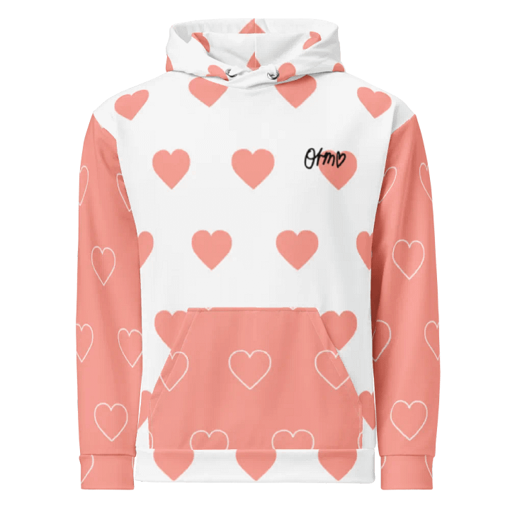 Orm Kornnaphat Heart Design Unisex Hoodie (White & Pink) product image (1)