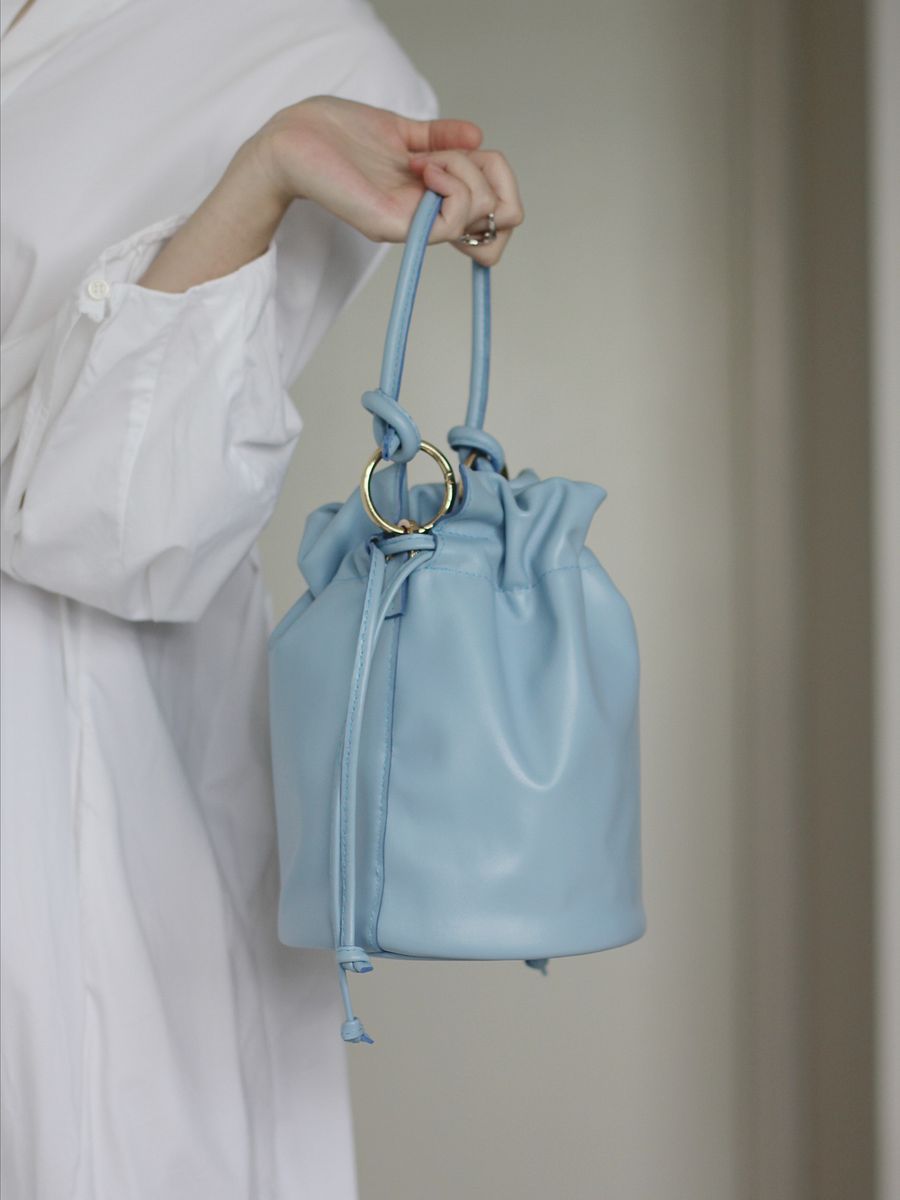 Sample Sale – Soft Leather Drawstring Bucket Bag – Light Blue product image (2)