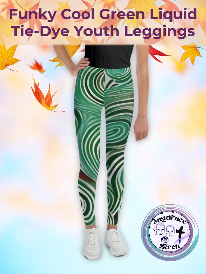 Funky Cool Green Liquid Tie-Dye Youth Leggings product image (1)