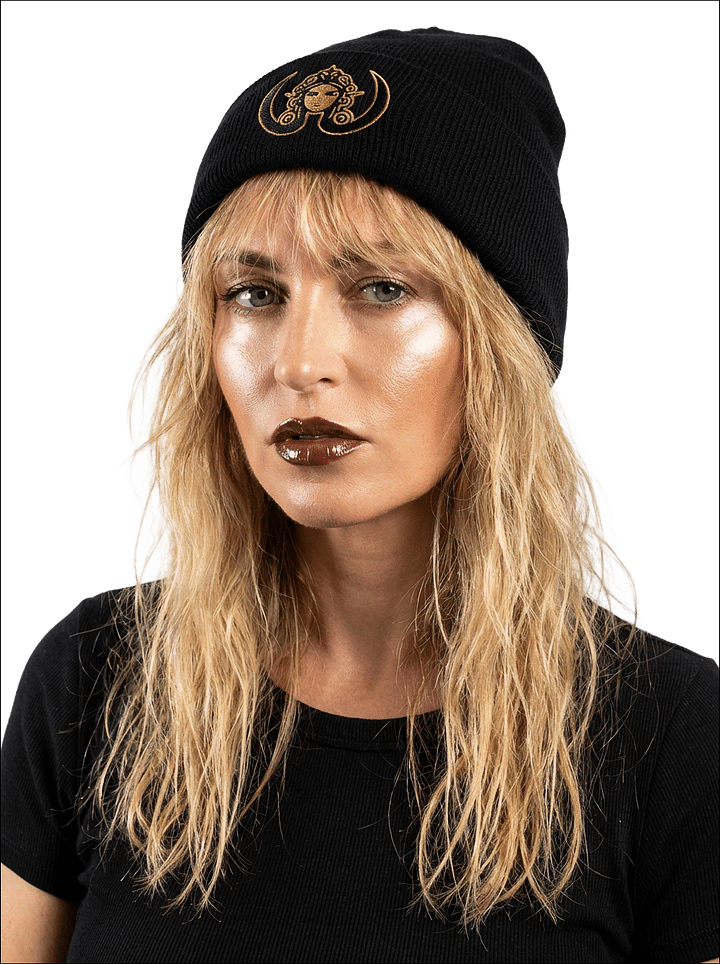 CIRCEMOON Signature Goddess Emblem Beanie - black and gold product image (1)