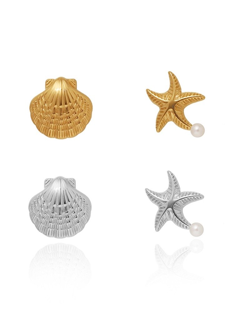 Shell & Starfish Mismatched Stud Earrings | 18K Gold Plated product image (1)