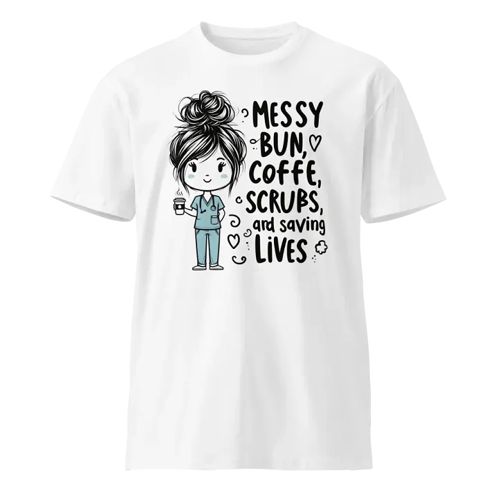 Messy Bun, Coffee, Scrubs & Saving Lives T-Shirt product image (1)