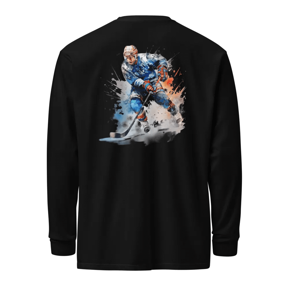 Energetic Hockey Player Illustration Long Sleeve Shirt product image (1)