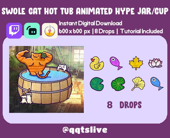 ANIMATED SWOLE CAT Hot Tub Hype Jar - Stream Tip Cup / Jar - 2 Layers - 8 Bit Options - Set Up Tutorial Included