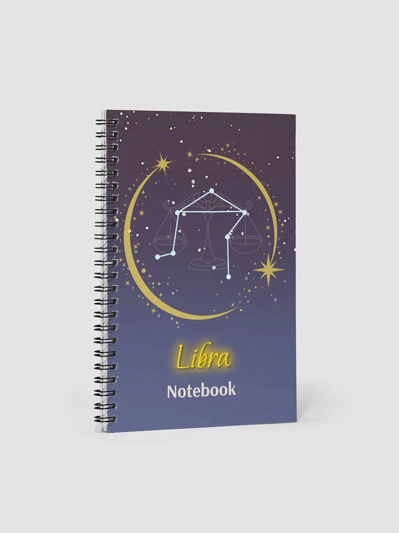 Personalized Libra Zodiac Spiral Dotted Notebook Journal – Starry Constellation Gift for Astrology Lovers, Birthday, Valentine, Christmas, Horoscope, Celestial, Moon, Stars, Stationery, Sketching