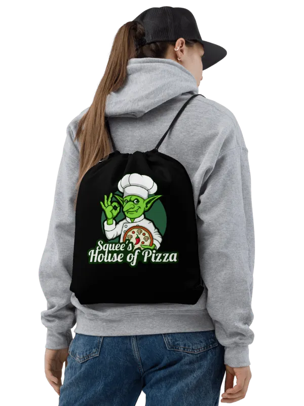 Squee’s House of Pizza Drawstring Bag (Black) product image (2)