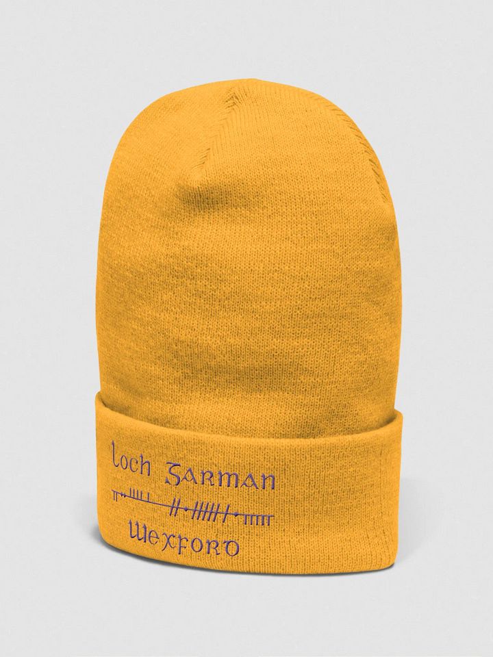 Wexford/Loch Garman, Scholastic style Ogham yellow with purple, embroidered Cuffed Beanie product image (2)