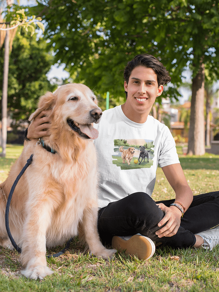 Two Dogs Playing Ball in the Garden T-Shirt product image (2)