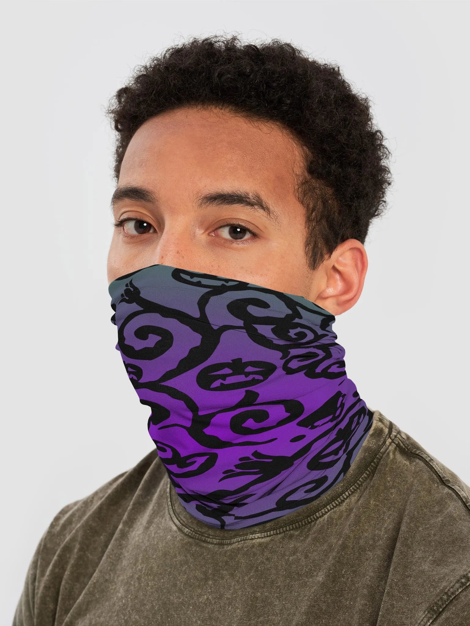 Green & Purple Scary Pumpkins Skull Neck Gaiter product image (2)