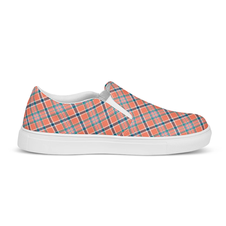 Orange Coral and Blue Plaid Women's Slip-On Shoes product image (5)
