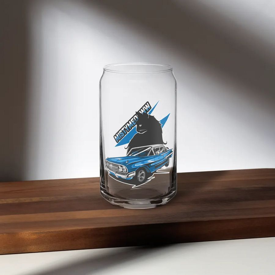 Mistymeooww logo with 60 chevy lightning cat glass cup product image (5)