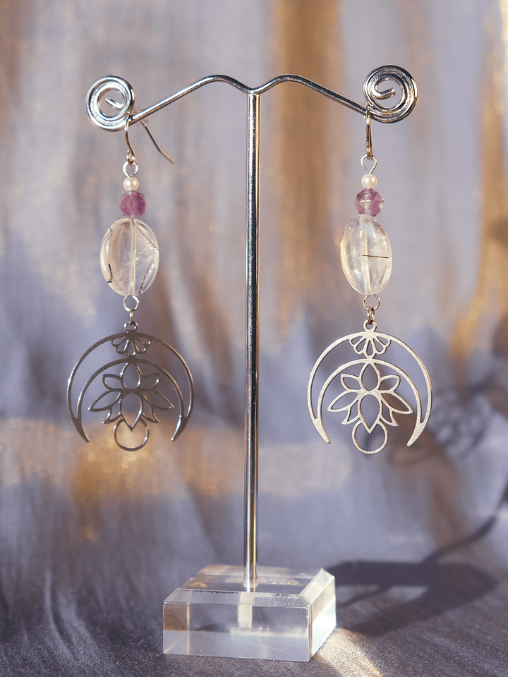 Moon lotus - Rutilated quartz and amethyst earrings product image (1)