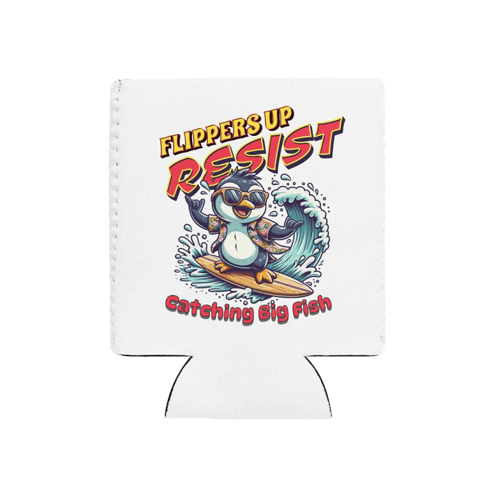 Flippers Up Resist Catching Big Fish Penguin Surfing Can Cooler product image (2)