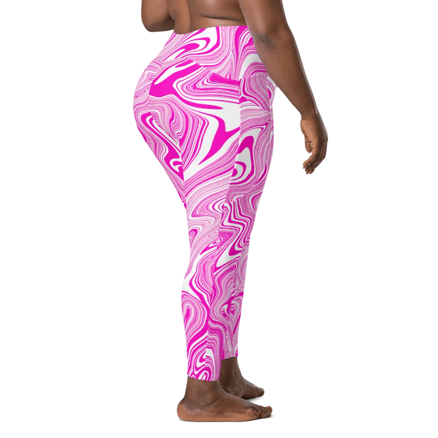 Leggings with Pockets - Pink and White Liquid Swirls product image (10)