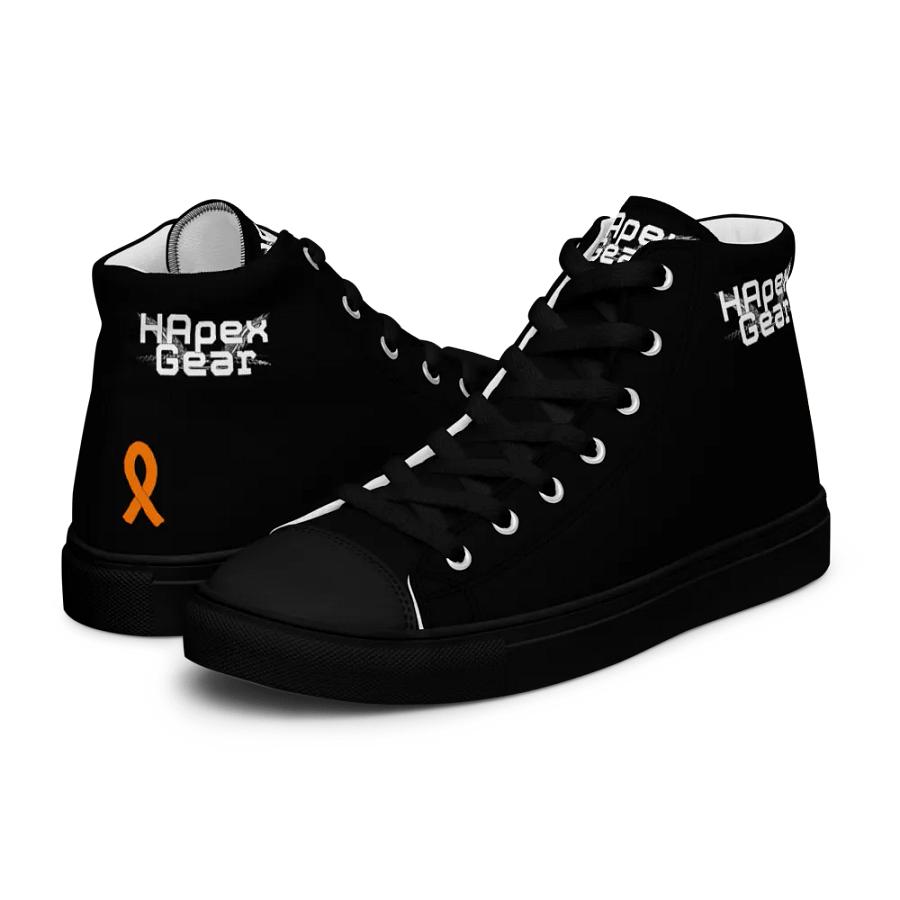 White HApex Gear White Logo Cancer Awareness Orange Ribbon. Black Men's High Top Canvas Shoes product image (10)