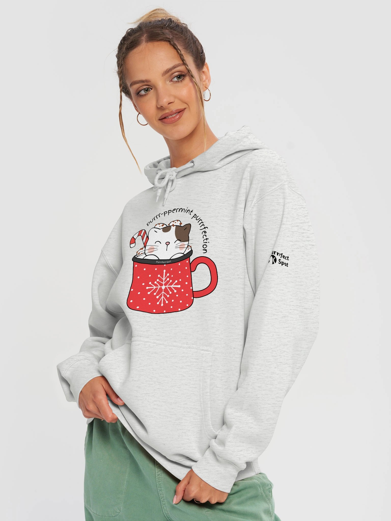 Purrr-ppermint Purrrfection Cat Holiday Hoodie 🐾🎄 product image (1)