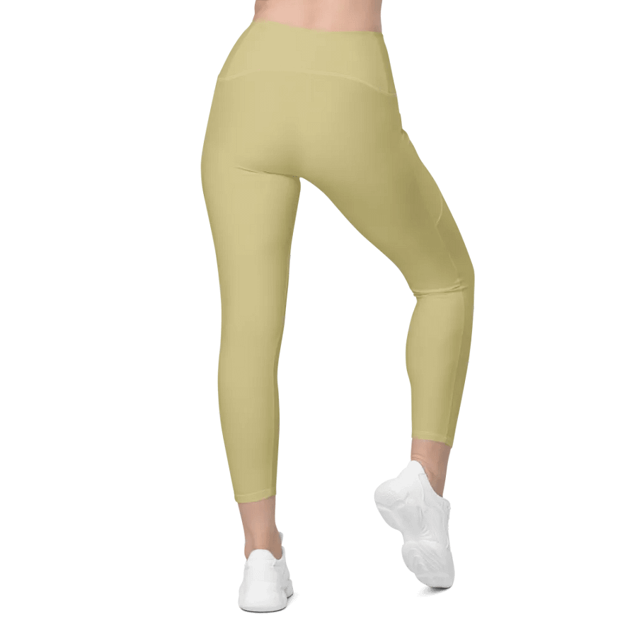 Plain Medium Yellow Soft Summer Women's High Waisted Premium Crossover Leggings with Pockets by Treasure Pie product image (3)