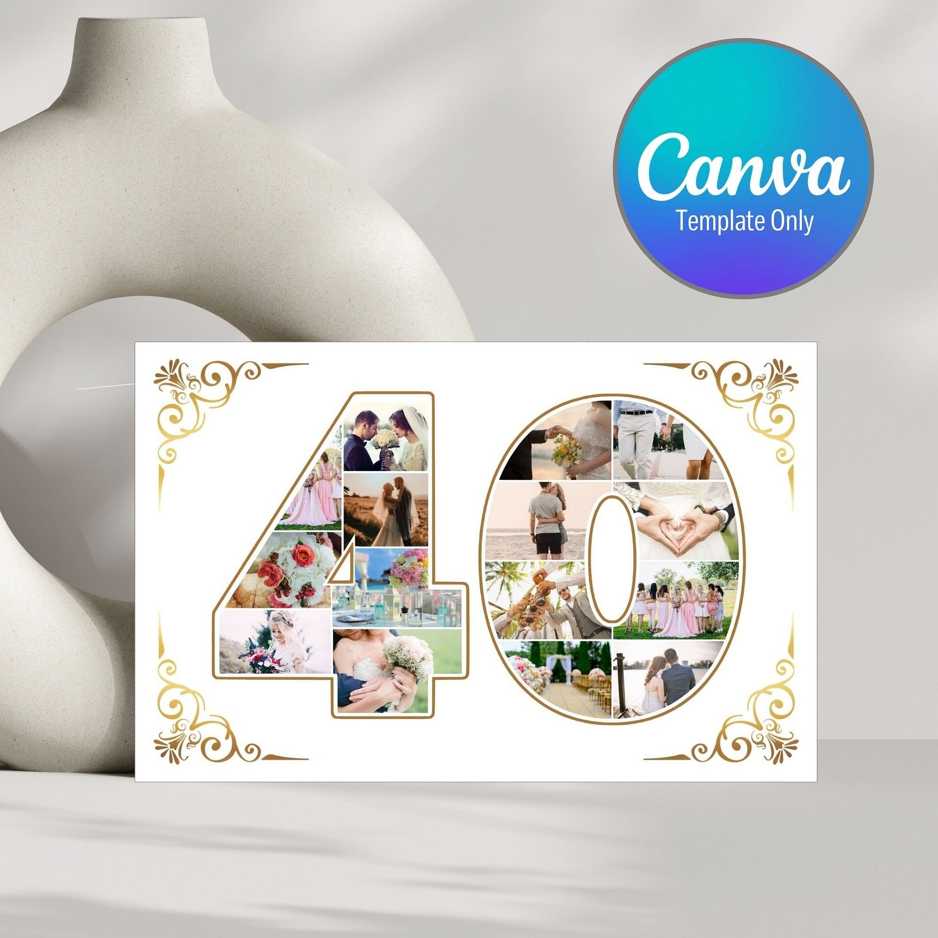 Forty Year Celebration Card Photo Collage Canva Template product image (1)