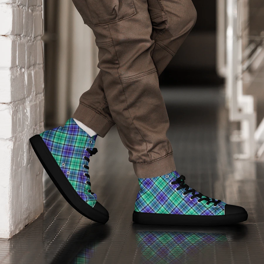 Bright Green and Purple Plaid Men's High Top Shoes product image (16)