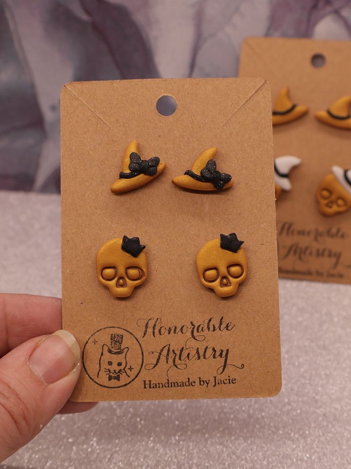 Gold Witchy Stud Earrings - Polymer Clay product image (2)