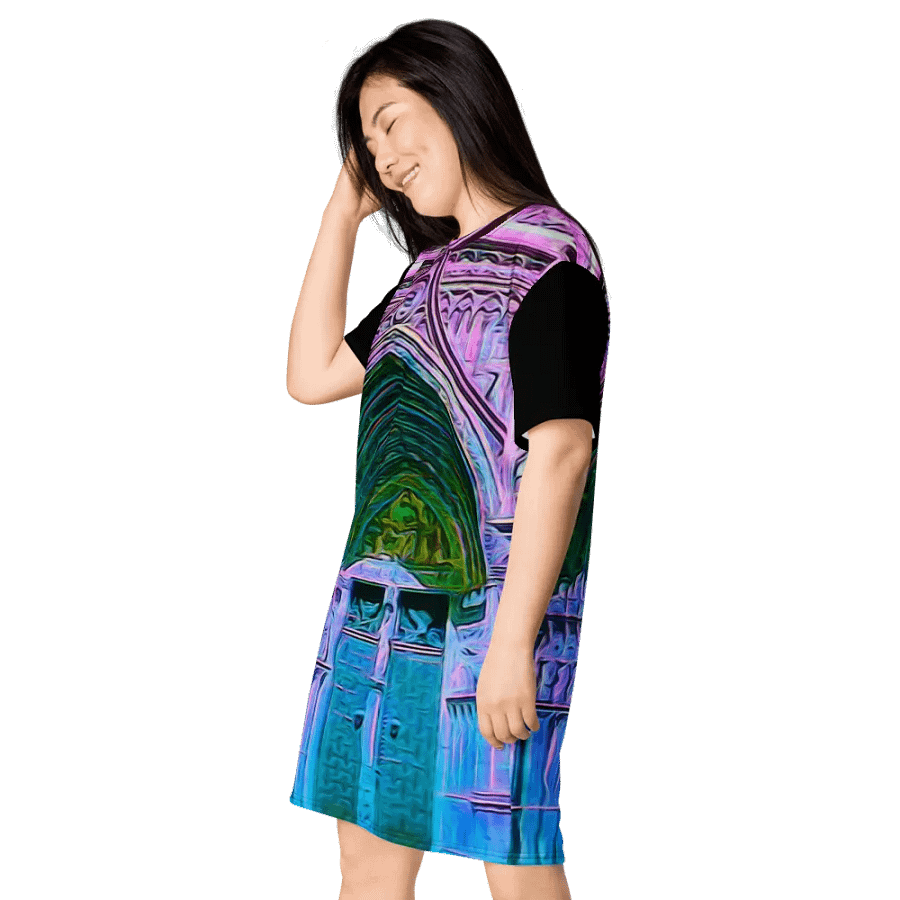 Pink and Blue Cathedral Doors Tshirt Dress product image (6)