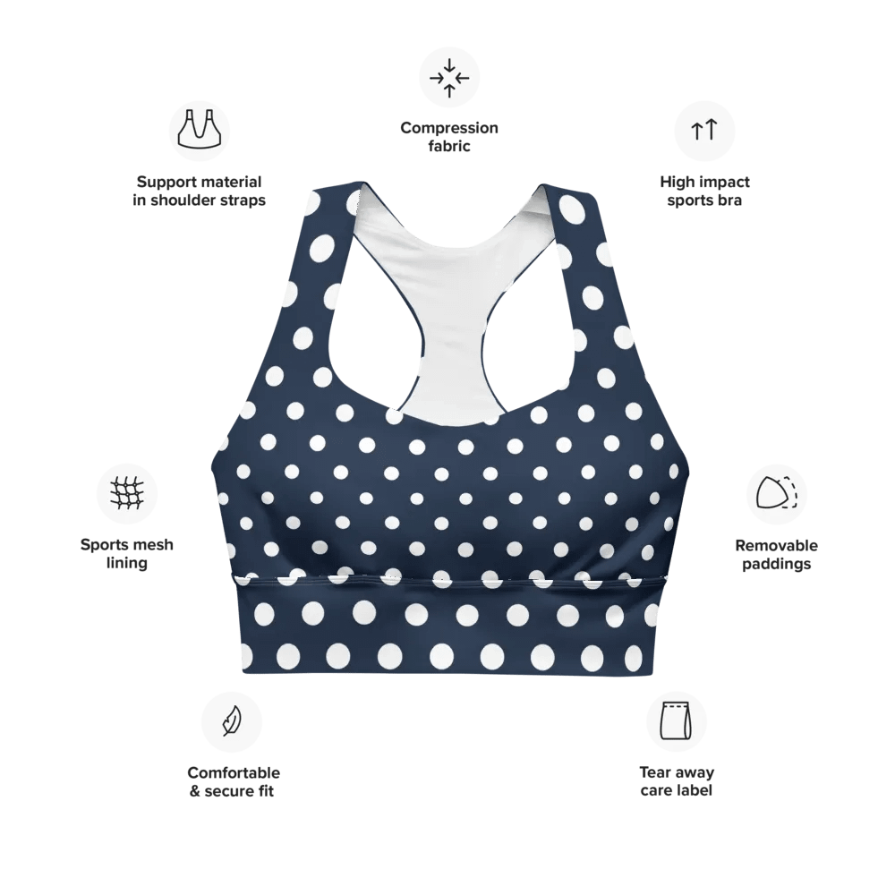 White/Navy Polka Dots Sports Bra product image (5)