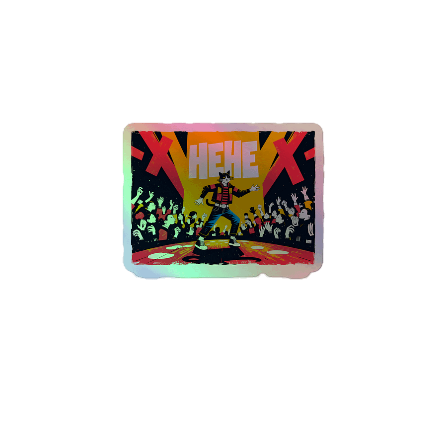 Cat Rockstar Design | 'X HEHE X' | Holographic Sticker product image (1)