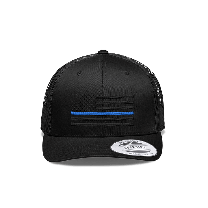 Thin Blue Line Blackout American Flag Hat product image (1)