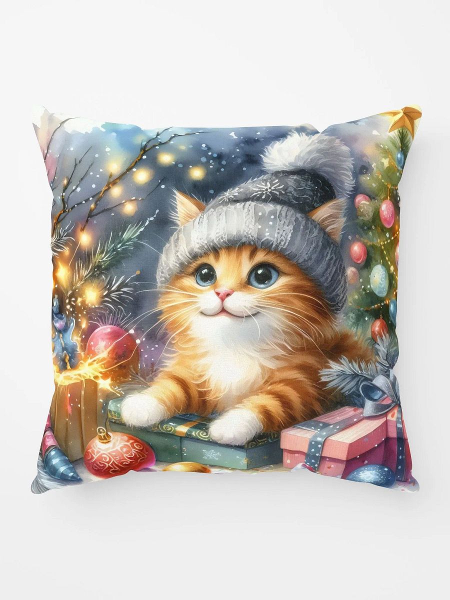 Festive Kitten in a Knit Hat Pillow product image (1)